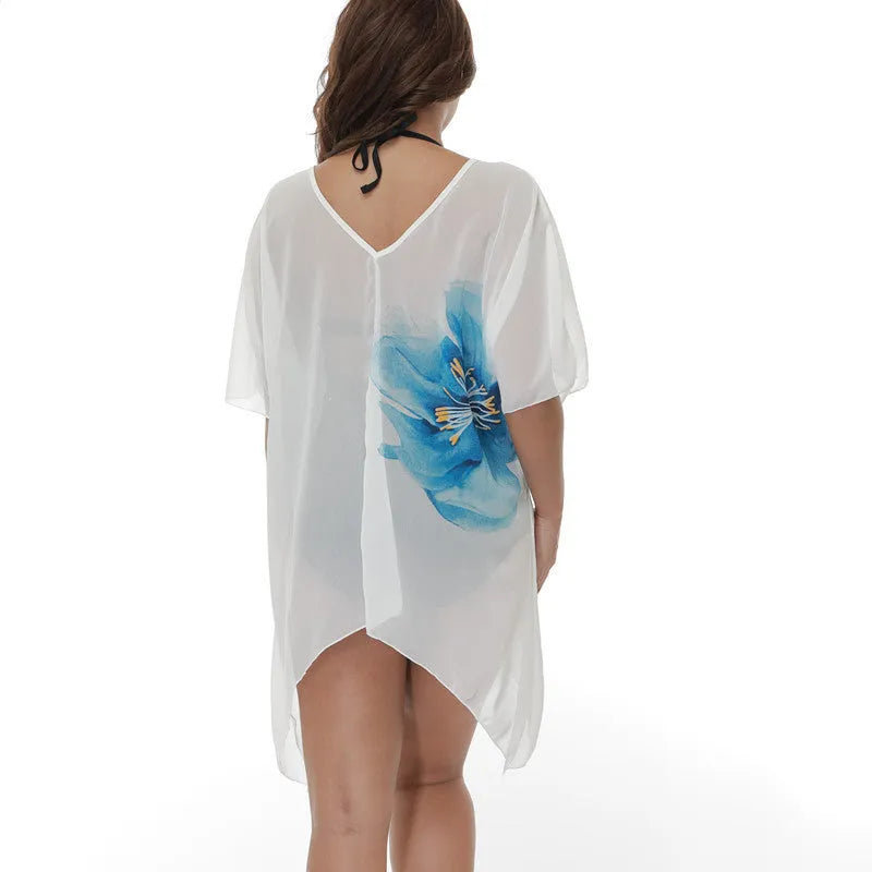White plus size beach cover-up blouse loose fit for swimming and sun protection