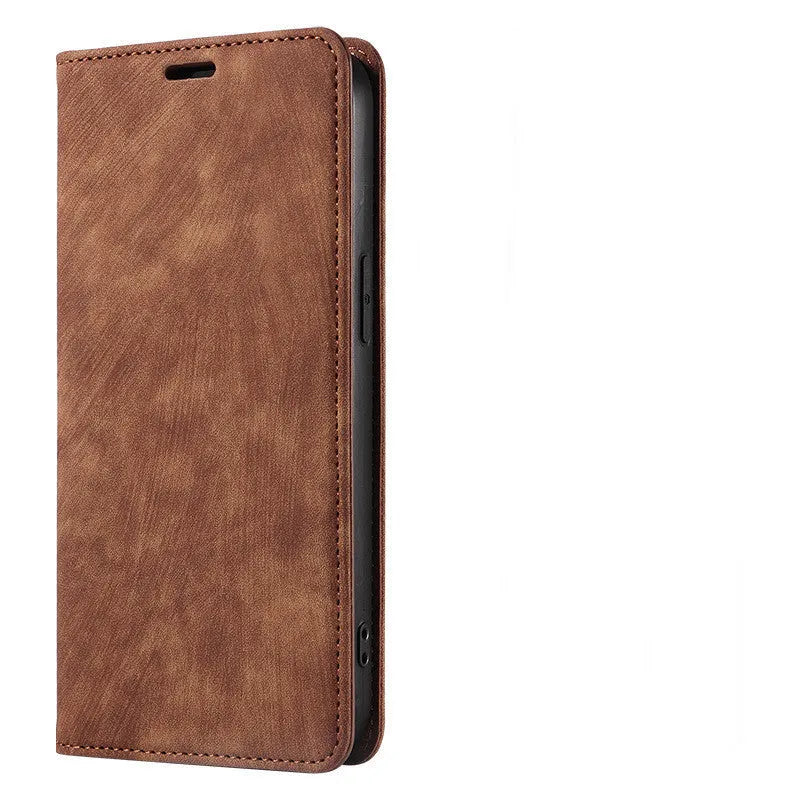 Magnetic flip phone case for iPhone showing front cover with magnetic closure in multiple colour options
