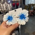 Pastoral style alloy flower stud earrings with electroplated oil-spot glaze finish in four colour options
