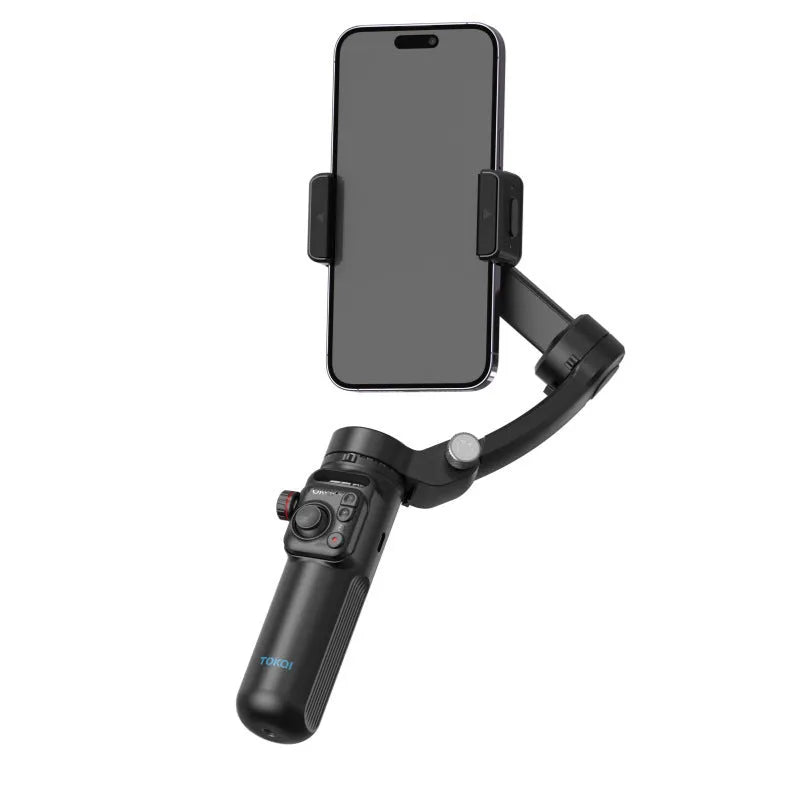 Intelligent AI three-axis head stabiliser tripod with AI tracking and light module in black, mounted on tripod