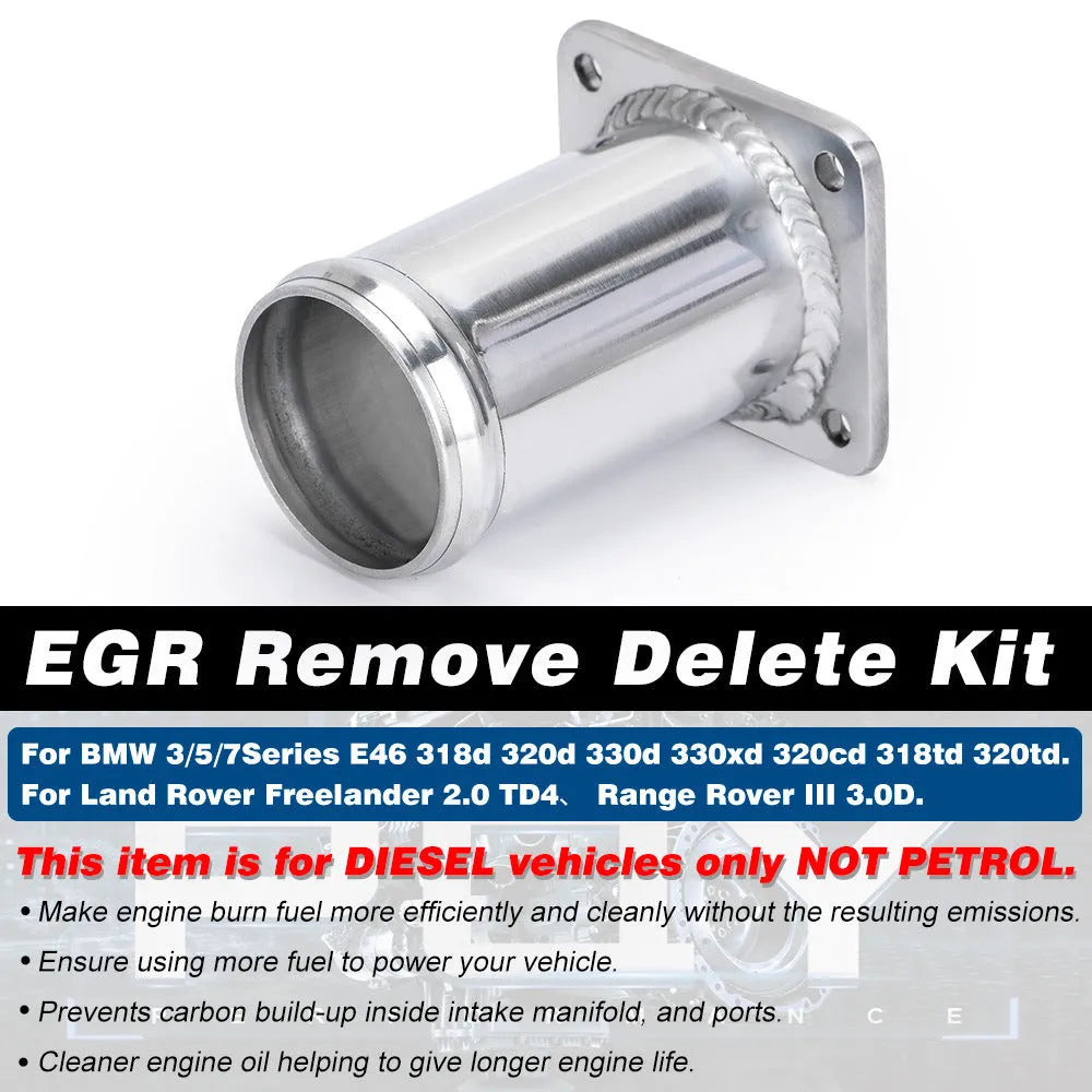 BMW E46 EGR removal pipe kit with blanking plates and hardware for diesel models