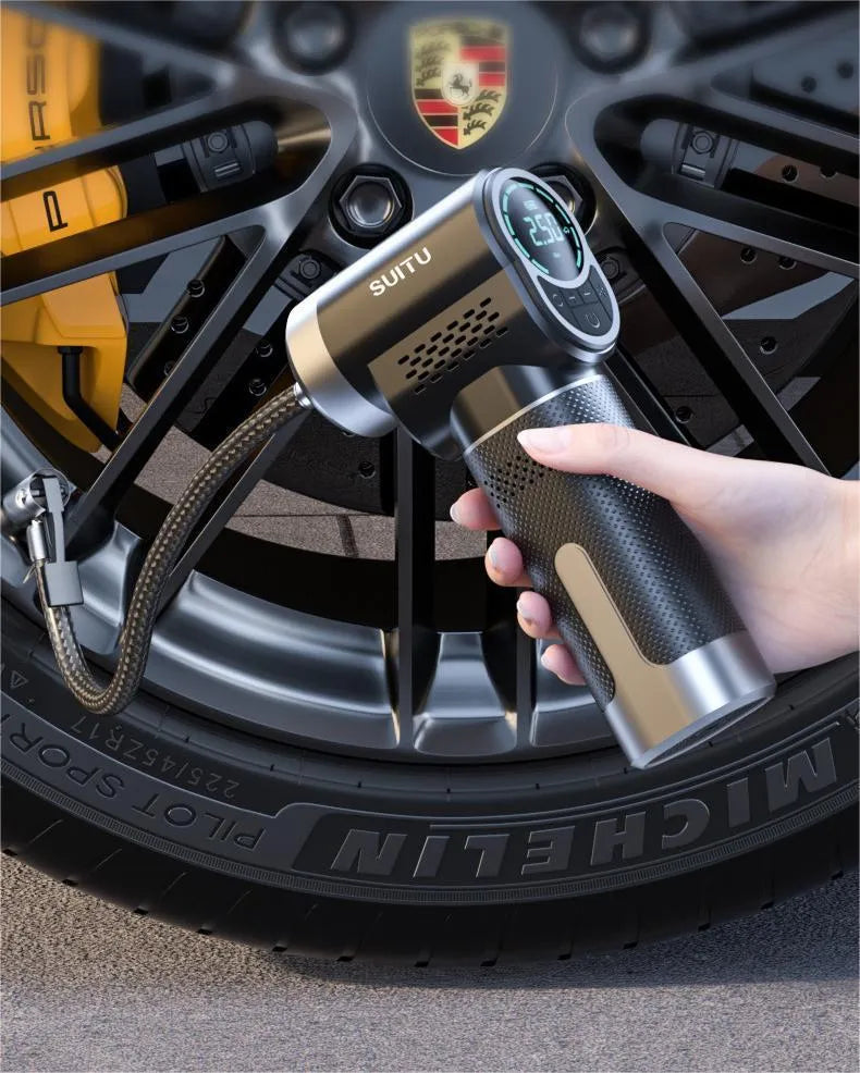 ST-5518 portable wireless car tyre inflation pump with LED light and inflation accessories