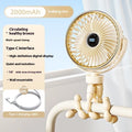 Mini octopus clip-on portable stroller fan in beige, attached to a pram handle.