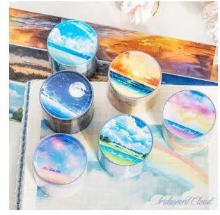 Set of six rolls of Japanese paper sky theme decorative washi tape in various colour designs.