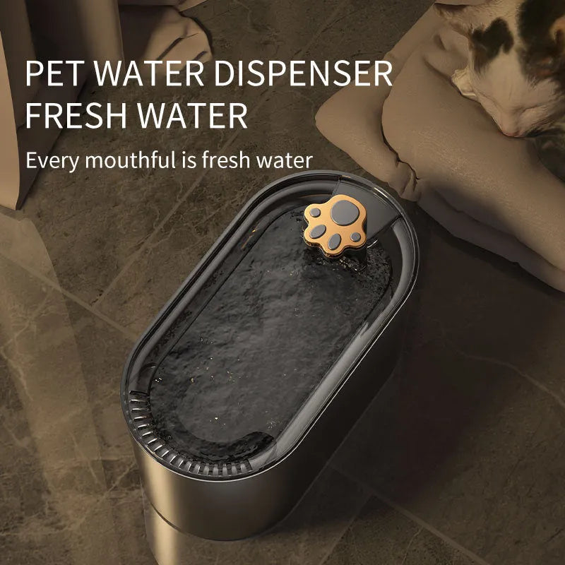 Blue automatic pet water fountain with 3-litre capacity, filtration system, and LED indicator light