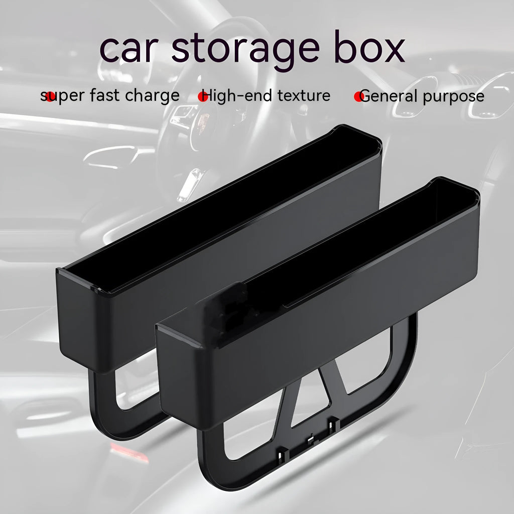 Black plastic car seat gap storage box measuring 265mm for vehicle organisation