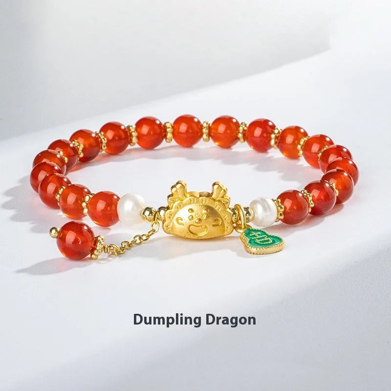 Handmade dragon zodiac bracelet with 8mm diamond-cut agate or crystal beads in one of five colour options.