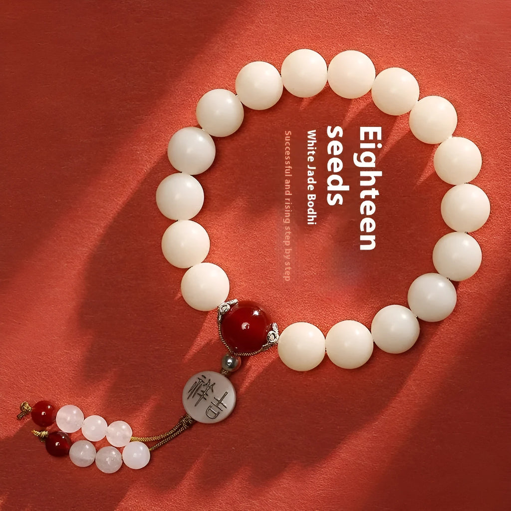 Handmade national style unisex Bodhi bracelet with 10mm round beads and Ruyi element.