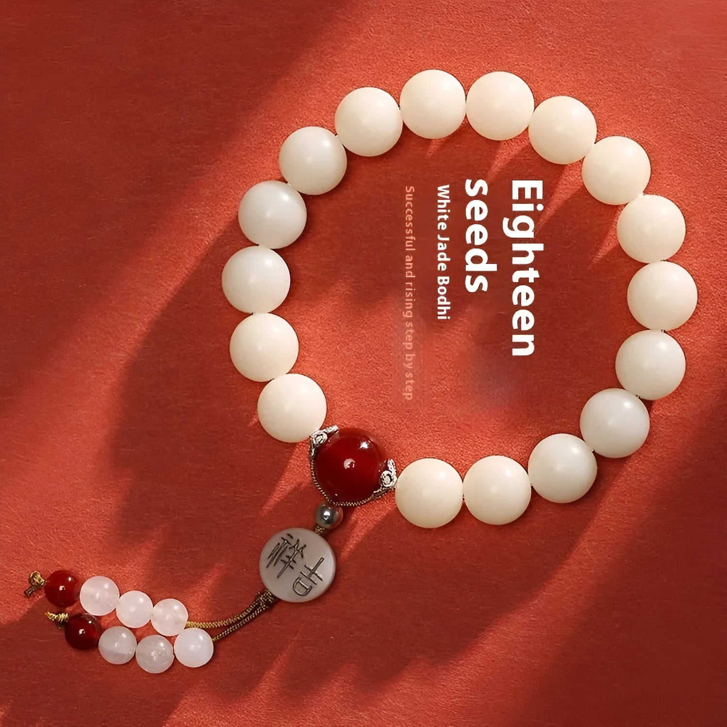 Handmade national style unisex Bodhi bracelet with 10mm round beads and Ruyi element.