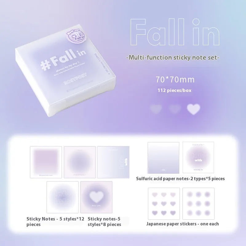 Square gradient parchment multifunctional notepad in blush, blue, green, or purple, 70mm by 70mm.