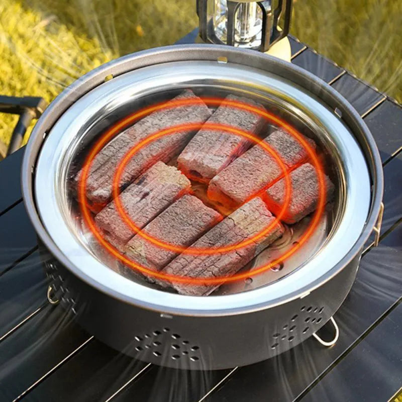 Portable stainless steel barbecue grill with detachable components and storage bag for outdoor cooking