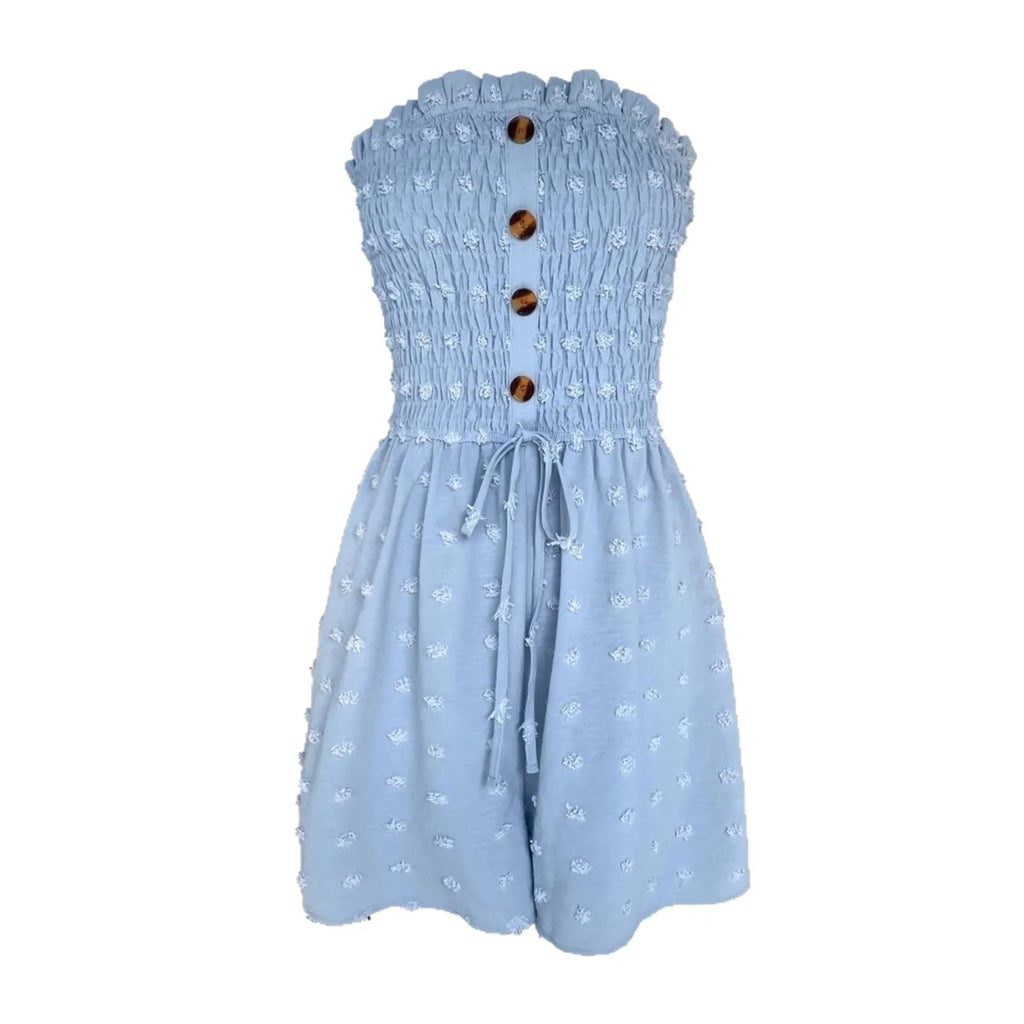 Women's solid colour off-shoulder jumpsuit with button front and sleeveless design