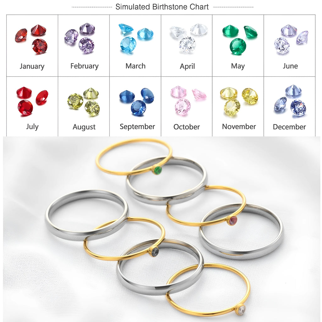 A geometric engraved titanium steel ring with a December birthstone, showcasing gold-tone and steel lettering accents.