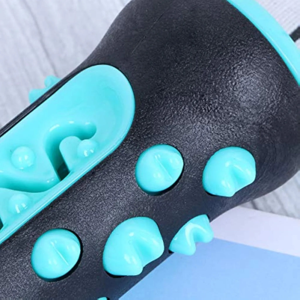 Natural rubber dog dental chew toy in blue colour for teeth cleaning, measuring 15 cm
