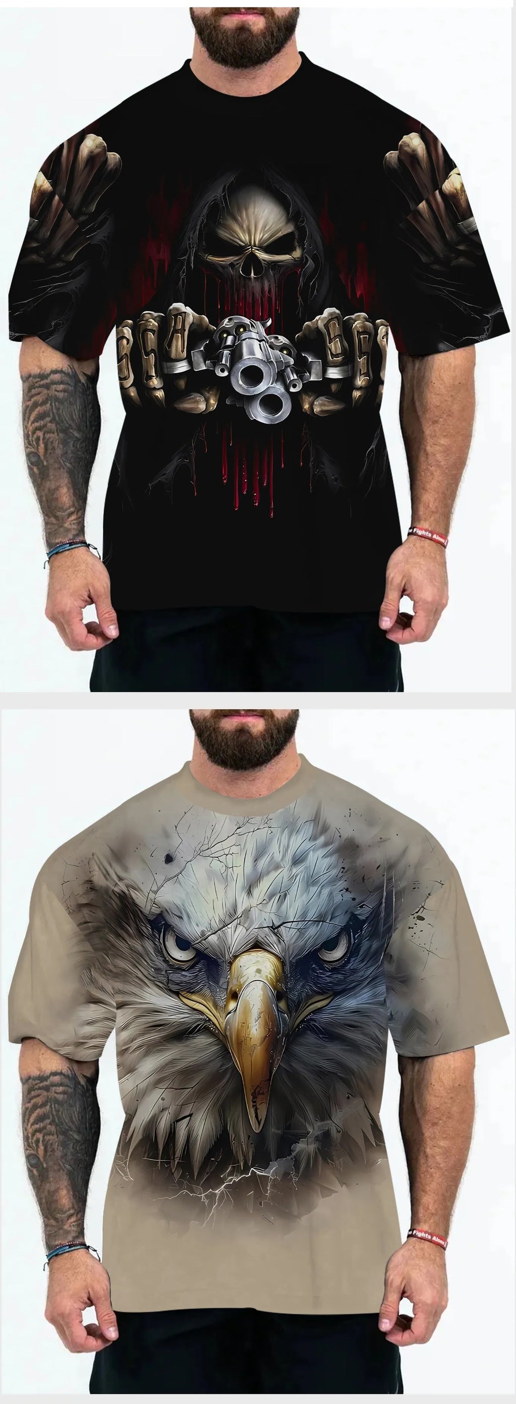 Men's loose fit thin t-shirt with short sleeves in coloured letters or eagle head print options