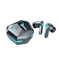 Black wireless in-ear Bluetooth sports gaming headset with earplug design