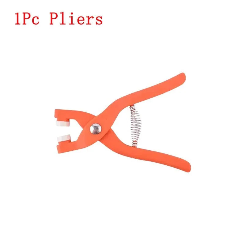 Stainless steel five claw no-sew buttons and pliers tool for children's clothing.