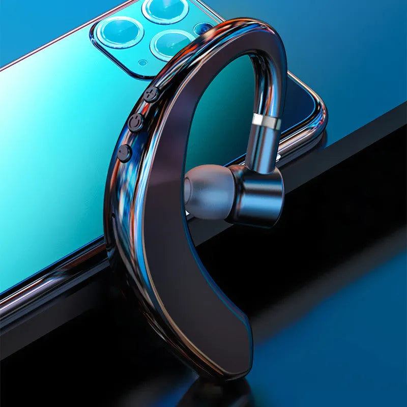 Wireless Bluetooth unilateral in-ear earphone shown in black blue colour with either-ear wearing capability