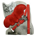 Purple pet chest strap for a small dog, held in a person's hand.