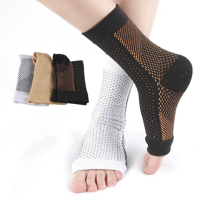 Korean-style functional compression sports sock in black, showing short tube length and elasticated design.