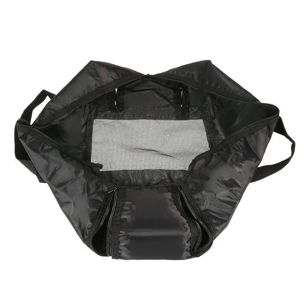 Black cat cleaning and washing bag made from 420D PU Oxford fabric, shown folded and unfolded.