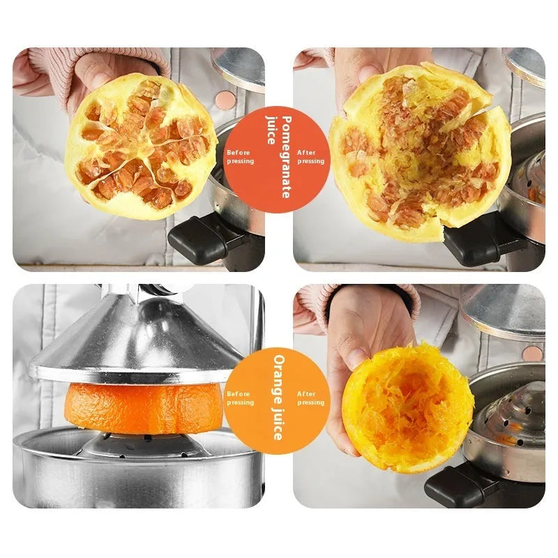 Cast iron manual citrus juicer with stainless steel strainer in black colour option