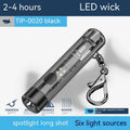 Black plastic portable outdoor flashlight with USB charging cable.