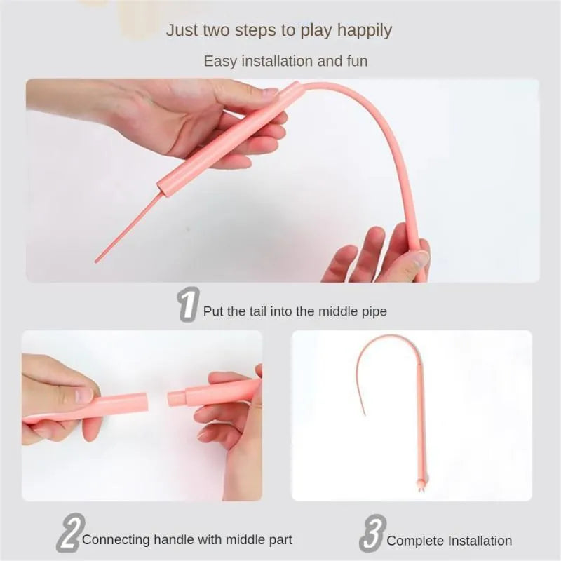 Blue simulated mouse tail cat teaser stick toy with silicone tail and ABS handle for interactive play