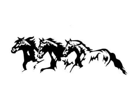 Three horses steed design car body sticker in black, white, red, and blue colour options.