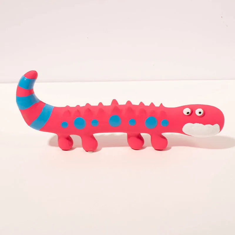 Green cartoon lizard-shaped dog chew toy with textured surface for dental cleaning