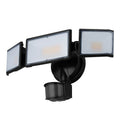 White or black LED motion sensor flood light with 120V input for outdoor security lighting