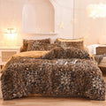 Thick beige fleece duvet cover and pillowcases on a bed, showing plush mink velvet texture.