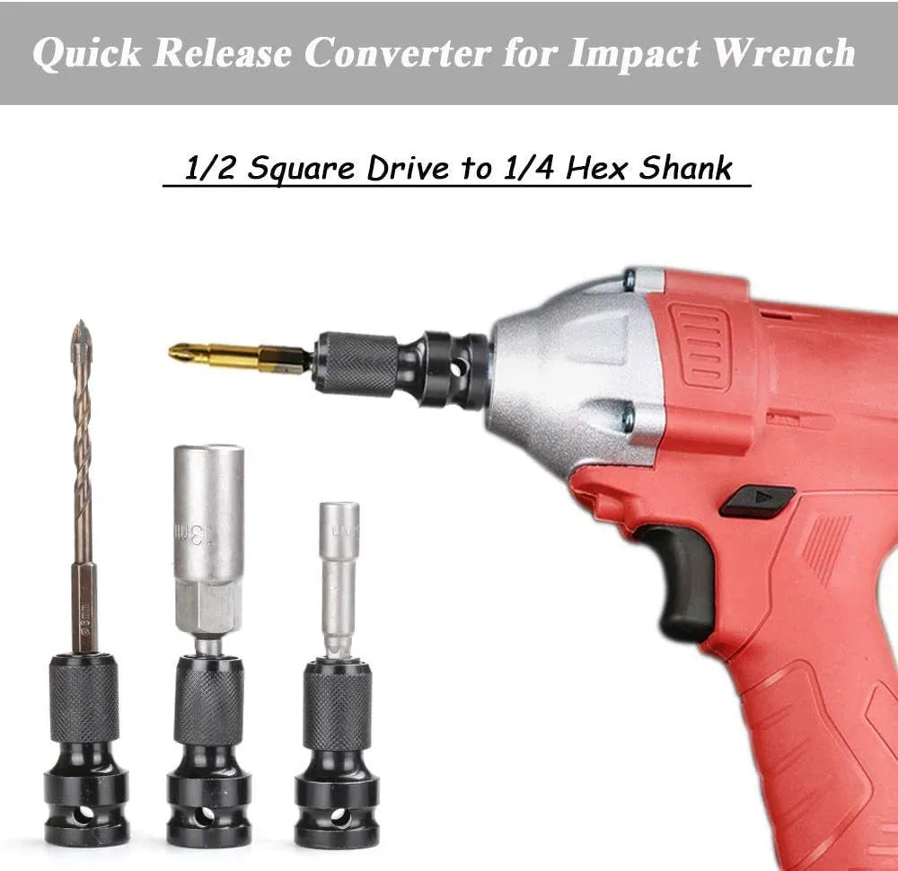 Scaling bit holder for 1/2 to 1/4 inch wrench bits with telescopic sleeve