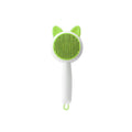 Self-cleaning pet grooming brush with stainless steel teeth and TPR massage nodules in greenish white colour