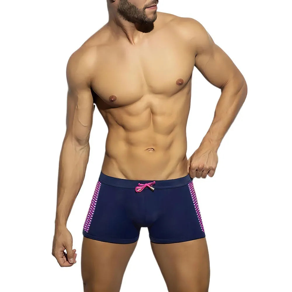 Polka dot print men's swim boxers in nylon with polyester lining