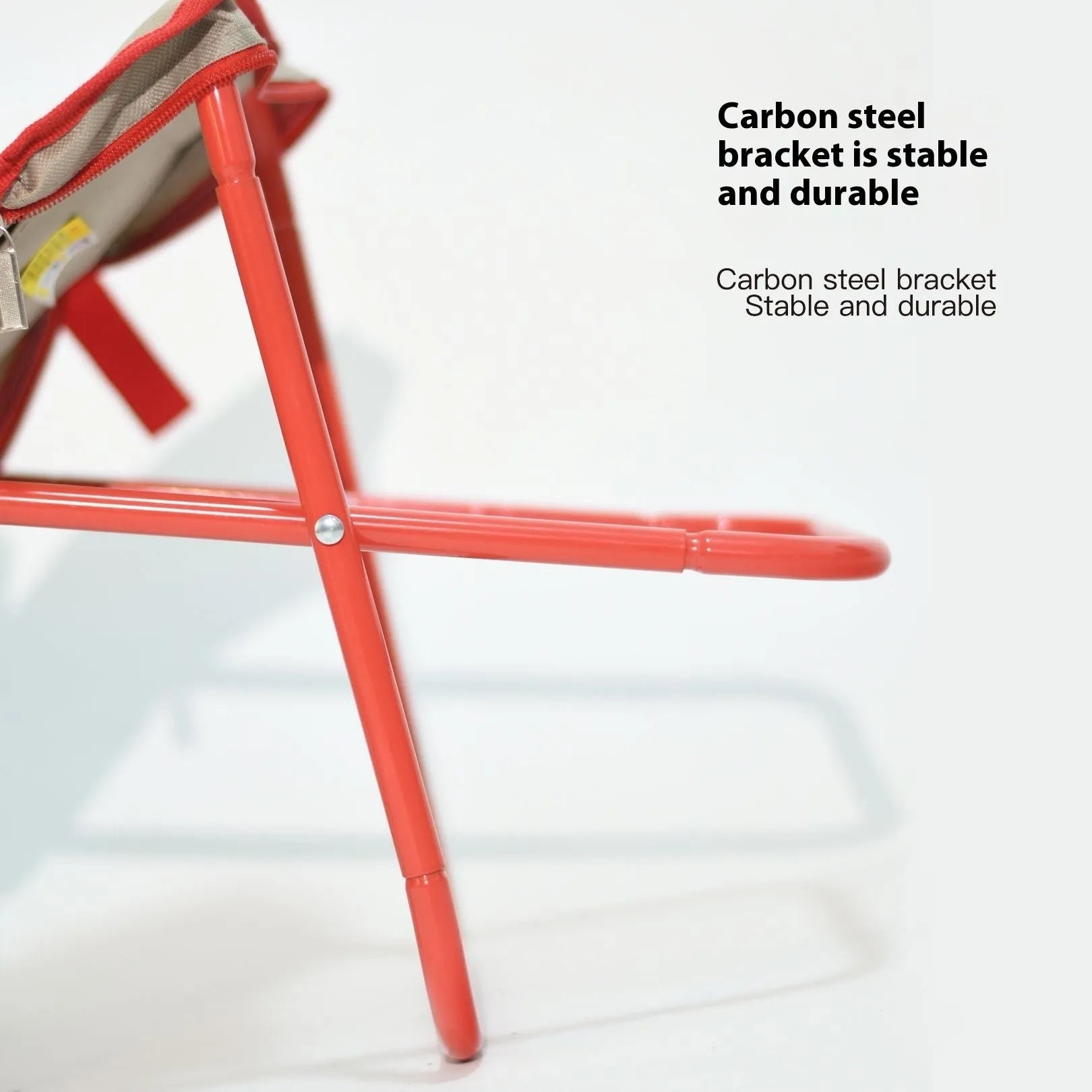 Lightweight foldable outdoor camp stool in khaki colour, shown in folded and unfolded positions.