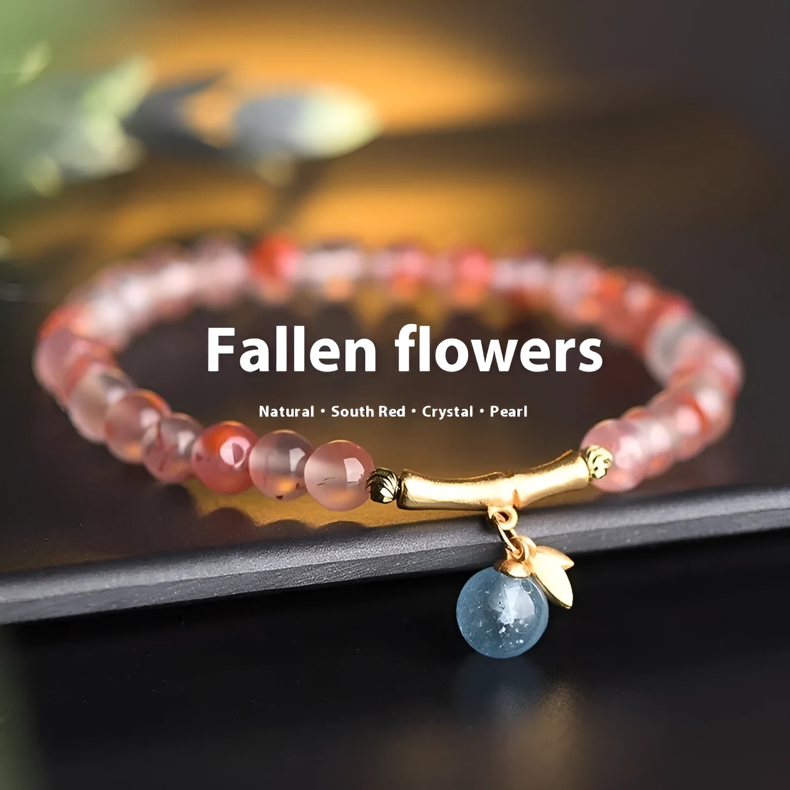 Agate ethnic bracelet with flower shape and bamboo joint design in Hetian Jade colour.