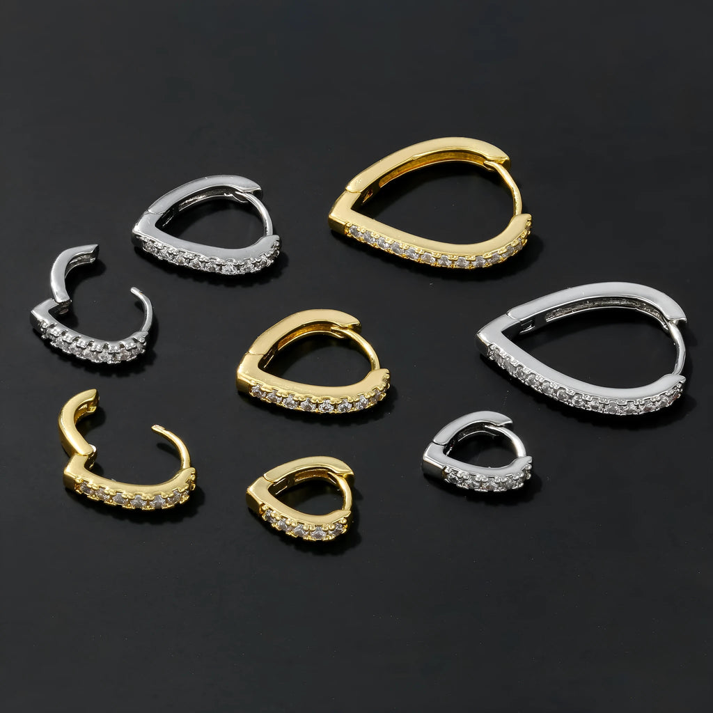 Electroplated copper ear clip with heart geometry design in gold and white gold colour options