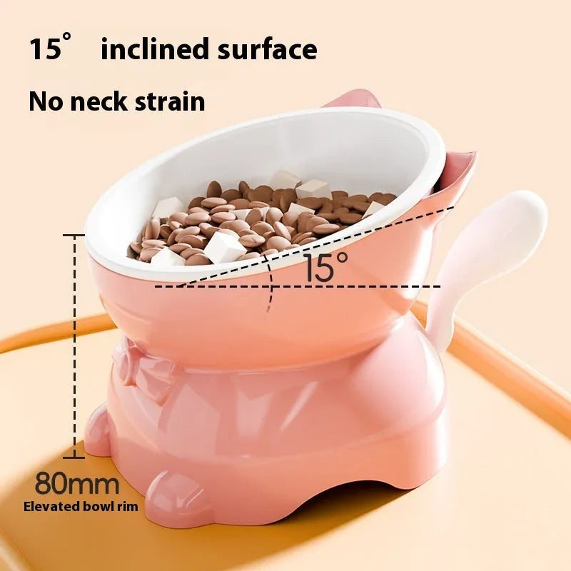 Stainless steel slanted cat bowl with non-slip base in selected colour
