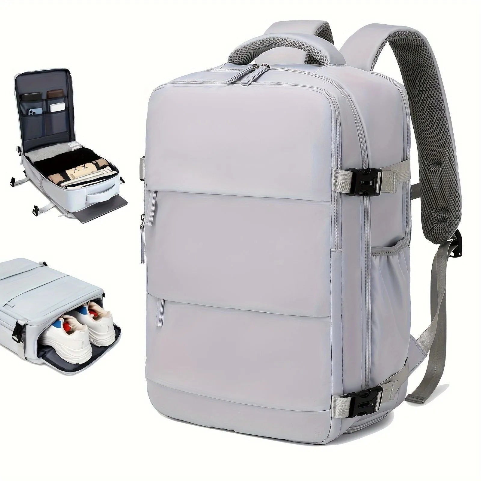 Large capacity nylon luggage backpack for men in black, pink, dark grey or light grey with waterproof anti-theft features