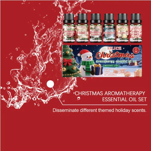 Christmas aromatherapy oil suit showing 60ml and 10ml bottles for seasonal room fragrance