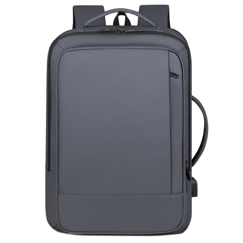 Waterproof Oxford cloth backpack in black with curved shoulder straps and business styling