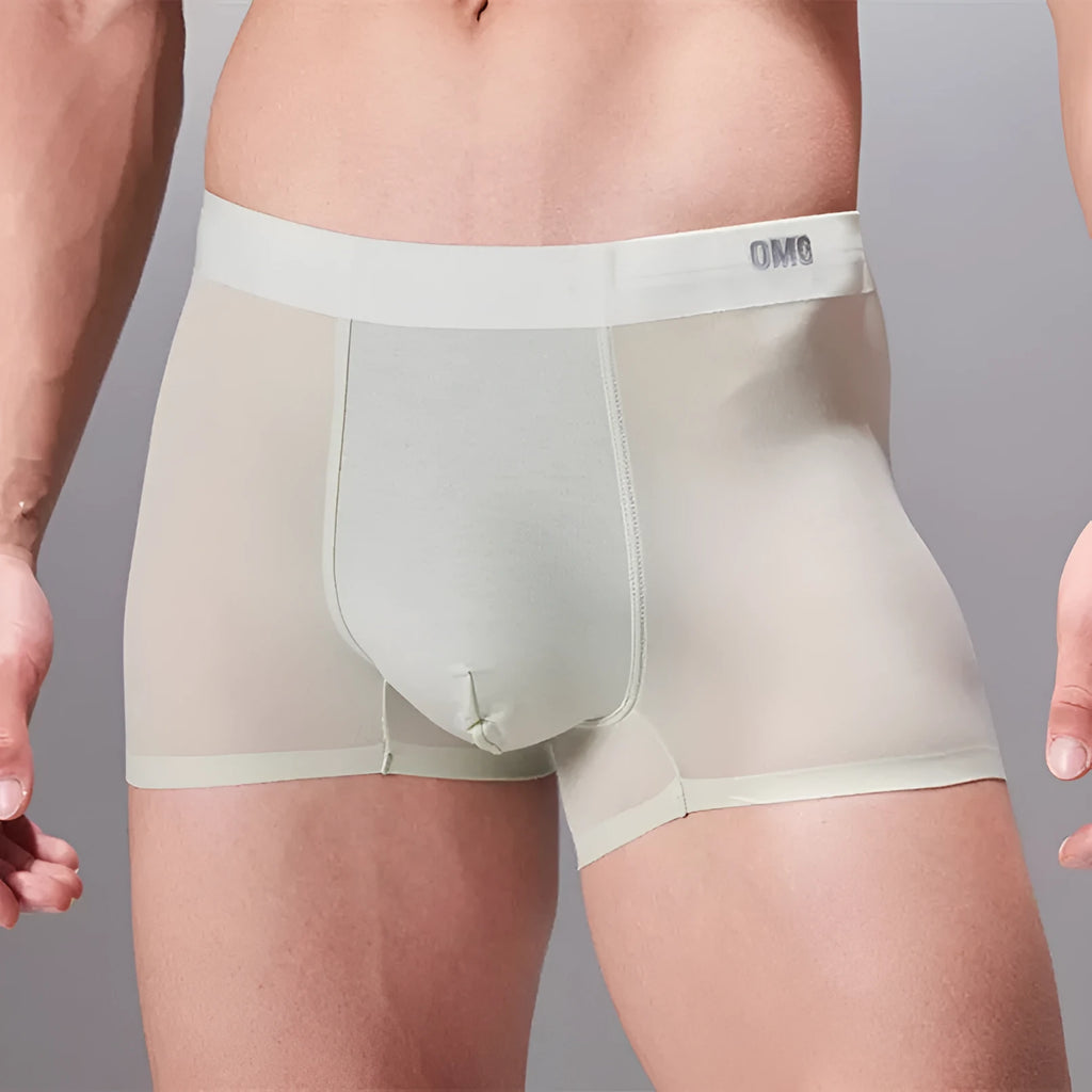 Lightweight seamless men's fitness underwear in black, shown flat, highlighting the antibacterial lining and stretch fabric.