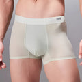Lightweight seamless men's fitness underwear in black, shown flat, highlighting the antibacterial lining and stretch fabric.