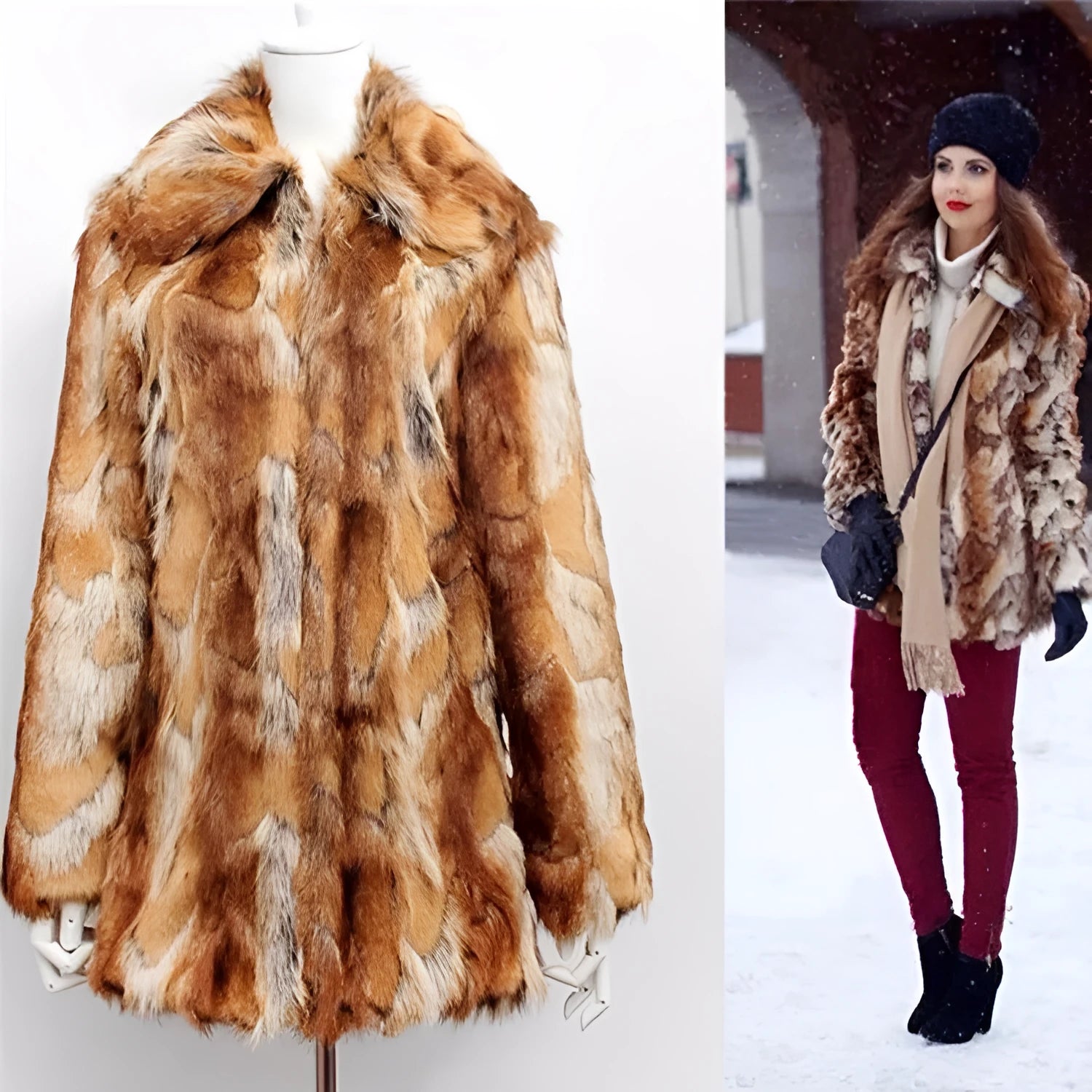 Women's slim-fit faux fur leather jacket with tiger pattern print, medium length with regular long sleeves.