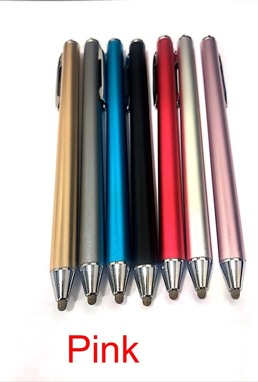 A metal-bodied stylus with a fine point, shown in multiple colour options.