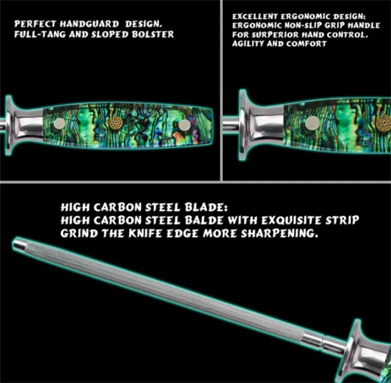 High carbon steel household knife sharpener with abalone shell handle