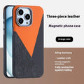 iPhone 15 Pro magnetic phone case with three-combination pigment leather finish in sapphire blue
