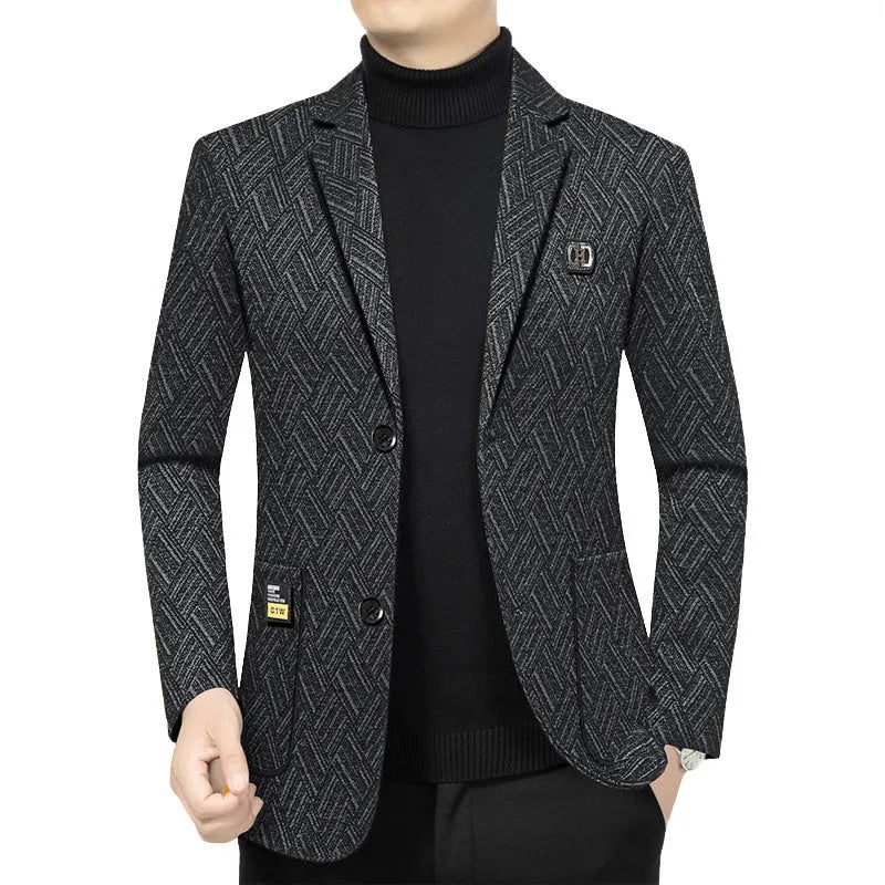 Men's plaid casual suit jacket in 816 Red Coffee, regular length, non-ironing polyester blend