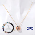 Natural stone beaded necklace and matching bracelet set on a neutral background.